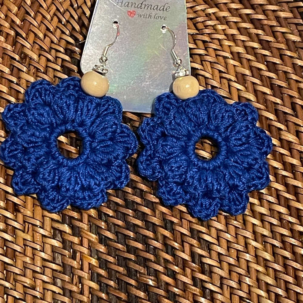 Handmade Blue flower Crochet Earrings